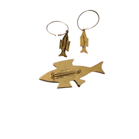 Laurel Burch Enamel Fish Hoop Earrings and Brooch Jewelry Set - Picture 5 of 5